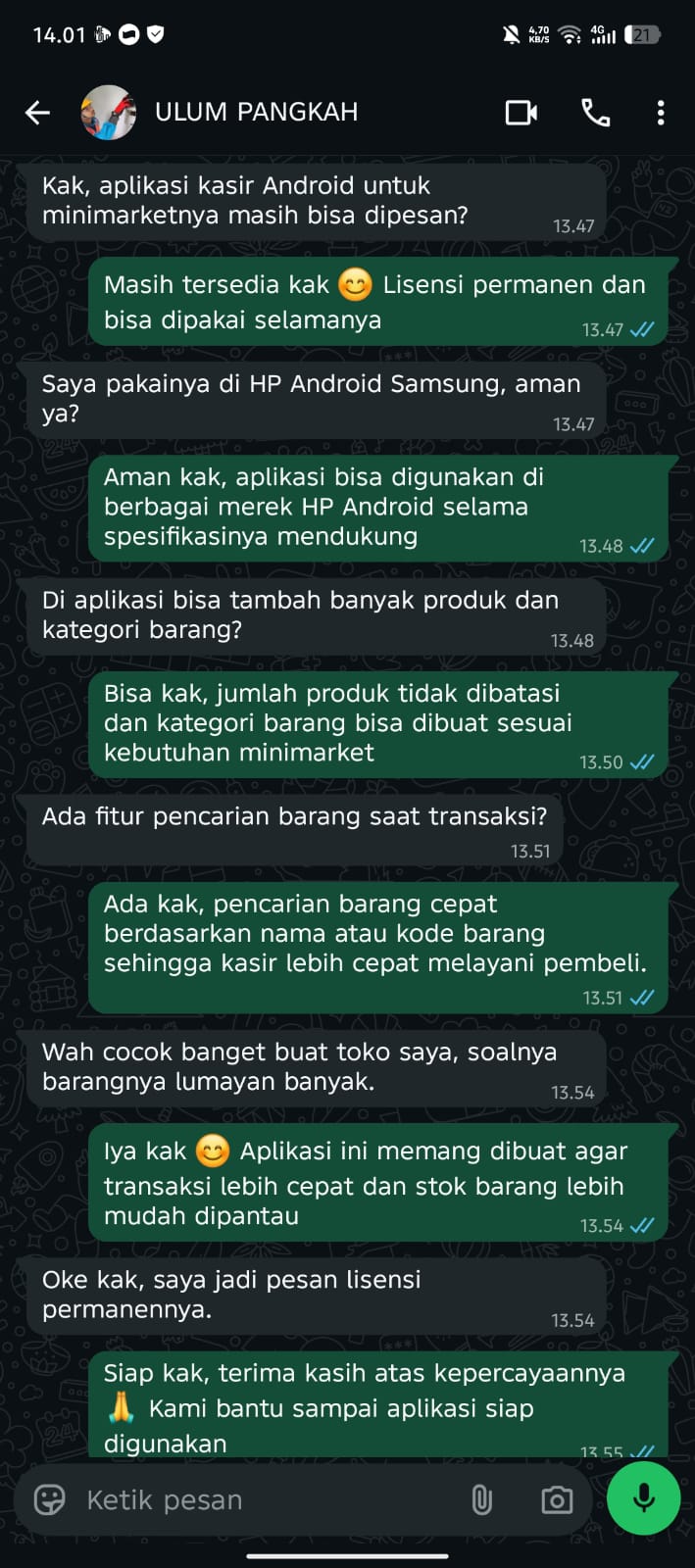 Bukti Chat & Transfer Ulum Pangkah